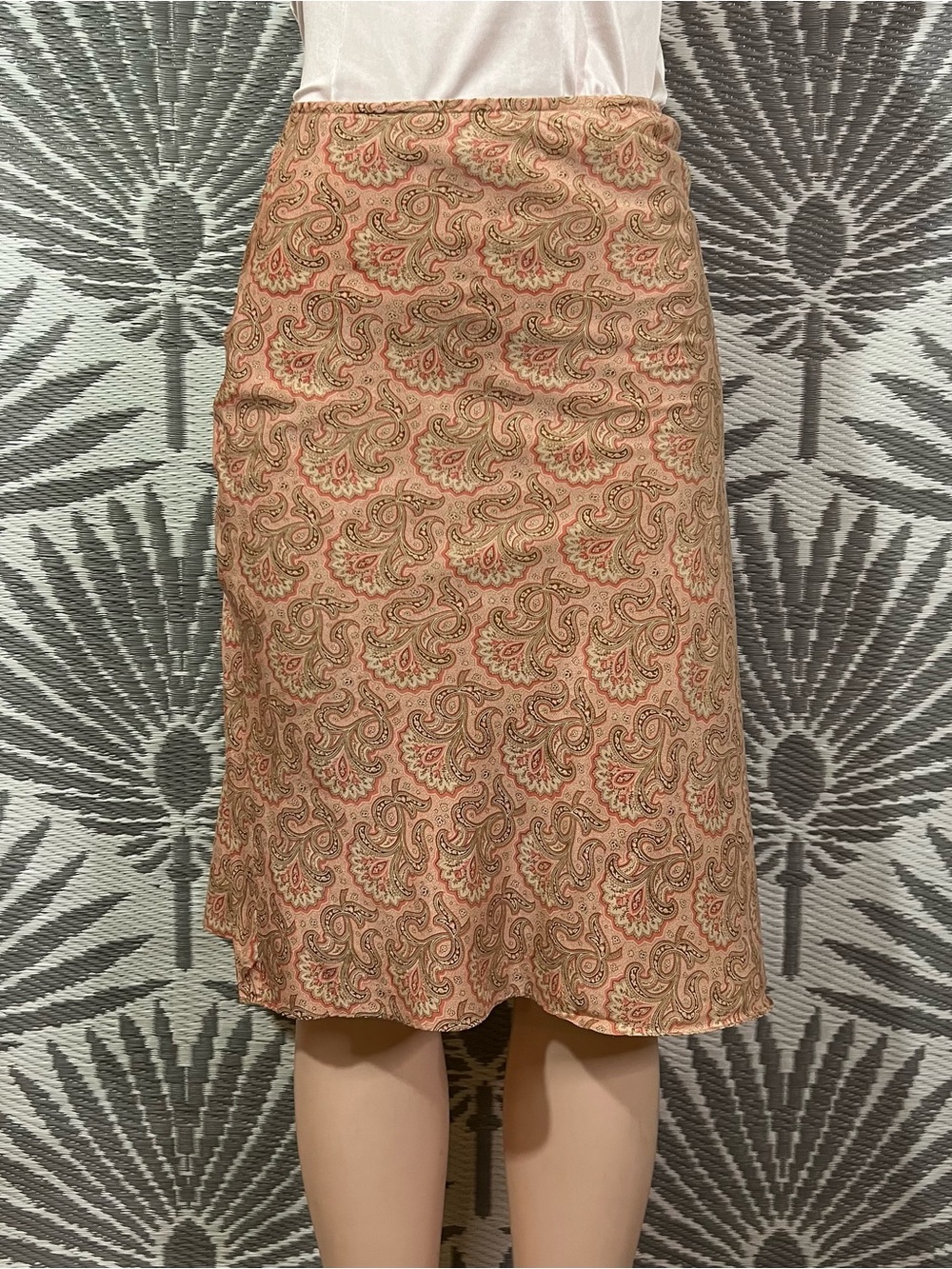 Vintage Silk Paisley Slip Skirt Midi Pink Boho Romantic Cottagecore Sz L